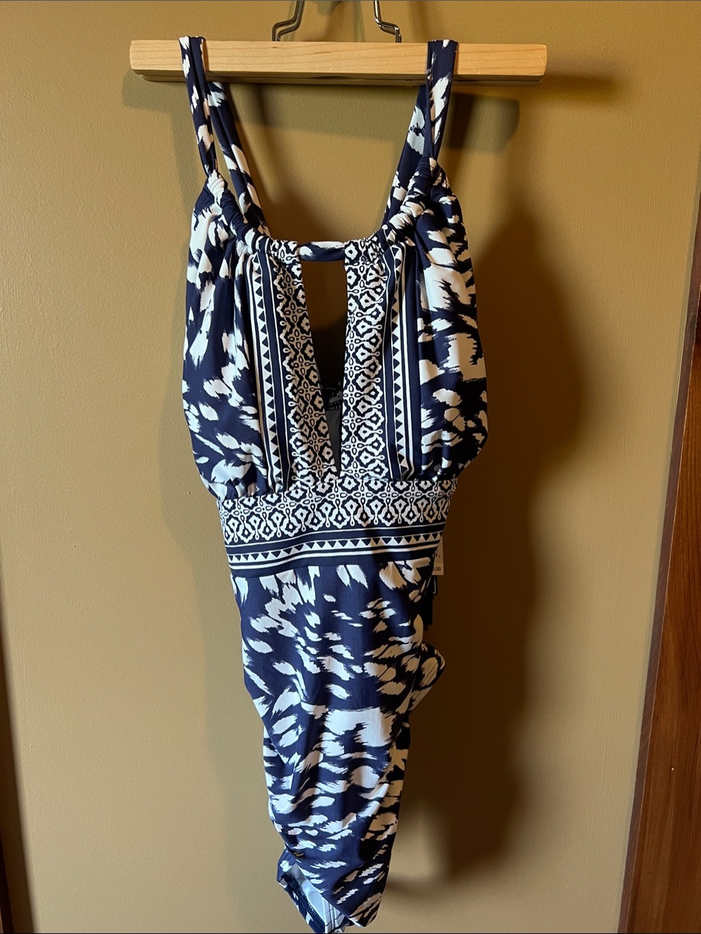 Women's Navy and White Patterned Halter one piece